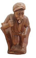 Signed VTG Wood Carving by  Caron/Figure of a Lumber Jack with pipe in Mouth picture