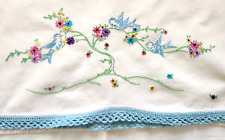 Vintage Embroidered Pillowcase Bluebirds picture