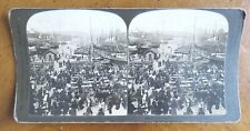 antique 1903 STEREOCARD The Fish Market and Harbor, Bergen NORWAY H C White Co. picture