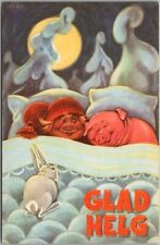 Vintage Artist-Signed GEERO Comic Postcard Man & Pig in Bed 