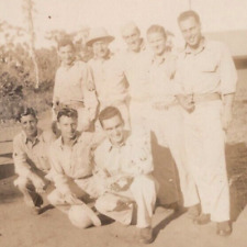 3H Photograph Group Photo Handsome Military Men Cute Friends Holding Pipe 1940's picture