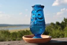 Vintage Viking Glass Bluenique Blue Owl Fairy Lamp Candleholder picture