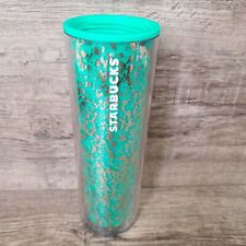 Starbucks 2020 Green Gold Metallic Crackle Plastic Tumbler Cup Mug Skinny NO LID picture