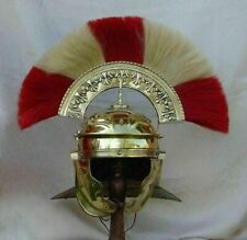 Medieval Knight Roman Centurion Helmet With Red & Gold Plume Decorative Handmade picture