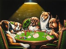 Hand Painted Velvet Dogs Playing Poker Game Classic Picture 36