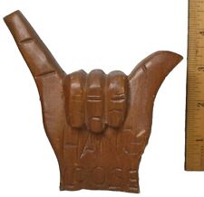 Vintage Hang Loose Hand Sign Carved Wood Shaka Surfer Tiki Bar Decor picture