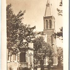 c1910s Marine, ILL RPPC Catholic Church Woman by Brick House Real Photo PC A186 picture