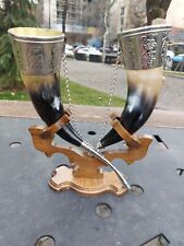 Georgian traditional handmade drinking wine horn with wood stand picture