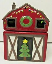 Rustic Christmas Holiday Red Barn Ceramic Cookie Jar picture