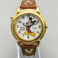 Vtg Lorus Mickey Mouse Musical Watch Talking V521-X001 Leather New Battery a1 picture