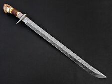 Custom Hand Made Damascus Steel Sword With Stag Horn Handle. picture
