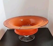 VTG 30's Art Deco Orange Reverse Painted Glass Footed Centerpiece/ Compote Bowl  picture