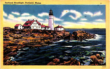 Antique Linen Postcard Portland Headlight Portland Maine Posted 1957 picture