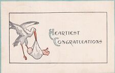 Heartiest Congratulations Stork Baby 1914 R.P.O. Postcard D19 picture