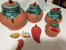 VINTAGE SOUTHWEST TERRACOTTA CANISTER SET SIGNED BY ARTIST IN 1999 $68.00 picture
