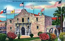 Vintage 1930's The Alamo Under Six Flags San Antonio Texas TX Linen Postcard picture