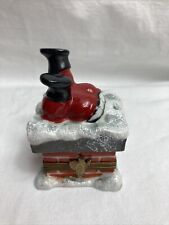 Peint Main Limoges France Eximious Trinket Box Santa Claus in Chimney picture