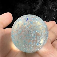 Vintage Italian Large Marble Round Polished Blue Transparent Speckled Glass VTG picture