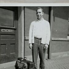 Vintage Photo Man Posed Outside Waiting Room Smiling Nicely Dressed picture