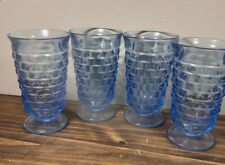 5 Vintage Indiana Glass Whitehall Ice Blue Cubist Footed Tumblers Glasses 16oz picture