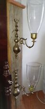 Tall Pair Antique Solid Brass Original Wall Sconce Candle Holders Hallmarked HB picture