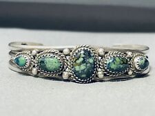 IMPORTANT TOMMY YAZZIE VINTAGE NAVAJO DAMALE TURQUOISE STERLING SILVER BRACELET picture