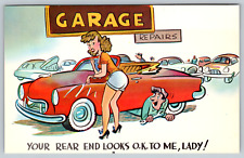 c1960s Comic Funny Humor Garage Repairs Woman Mechanic Vintage Postcard picture