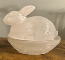 Vintage Milk Glass Bunny On The Nest Trinket/candy Box Lidded  picture