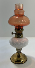 Hobnail White, Lt Red & Brass glass Vtg oil lantern-8.5 in picture