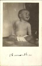 Baby in diaper ~ RPPC real photo mailed Arlington Minnesota ~ 1910 postcard picture
