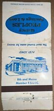 Quincy Peoples Savings & Loan Bank Quincy IL Illinois Vintage Matchbook Cover picture