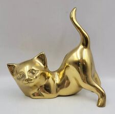 Vintage Brass Stretching Kitty Cat Figurine 5.25” Tall picture