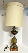 VTG Mid Century Double Tier - Olive Green Glass Globe Table Lamp 44