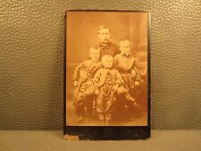 Victorian Antique Cabinet Card Family Photo of Father and Three Sons, Children picture