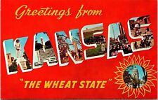 Greetings Kansas Wheat City Multi View State Capitol Monuments Chrome Postcard picture