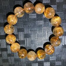 Natural Copper Rutilated Quartz Round Beads Crystal Elastic Bracelet 15mmS783 picture