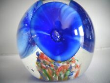 1930's Vintage Art Glass Scratch SIGNED China Paperweight BLUE Morning Glories picture