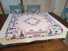 Vintage Southwest/Mexican Theme Tablecloth Red White Blue Sombrero Cactus 47x50 picture