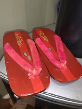 Vintage Geta Japanese Wood Platform Sandals Red picture