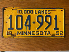 Vintage 1952 Minnesota 10,000 Lakes License Plate Tag Metal Man Cave Bar 104-991 picture