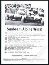 1962 Sunbeam Alpine race cars photo & results list vintage print ad picture