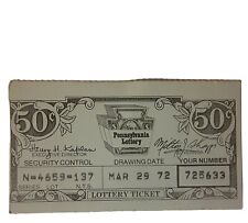 Rare Vintage Pennsylvania State Lottery Ticket March 29, 1972 3rd Drawing Ever picture