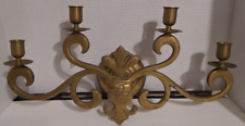 Vintage Heavy Brass Wall Candelabra 4 Arm Wall Sconce Wall Mount Candle Holder picture