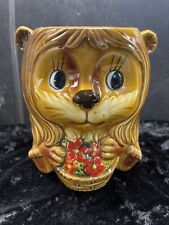 Vintage 1950s Lion with flowers cookie Jar no lid or utensil holder - Japan picture