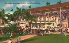 Postcard FL Miami Hialeah Park Entrance to Grandstand Linen Vintage PC H6374 picture