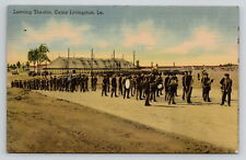 Postcard Louisiana Camp Livingston Once Camp Tioga Leaving Theatre Linen 1940-45 picture