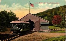 Old MA Postcard Holyoke Train Leaving Lower Station Mt Tom Railroad People 1920 picture