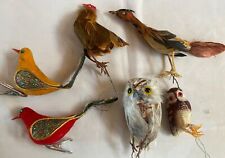 6 Vintage Bird Ornaments Decorations Christmas Feathers Roadrunner Owls Etc. picture