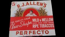 Vintage Original Cigar Box LABEL - R. J. Allen's Perfecto Mild & Mellow  picture