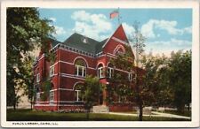 c1930s CAIRO, Illinois Postcard PUBLIC LIBRARY Building / Street View - Curteich picture